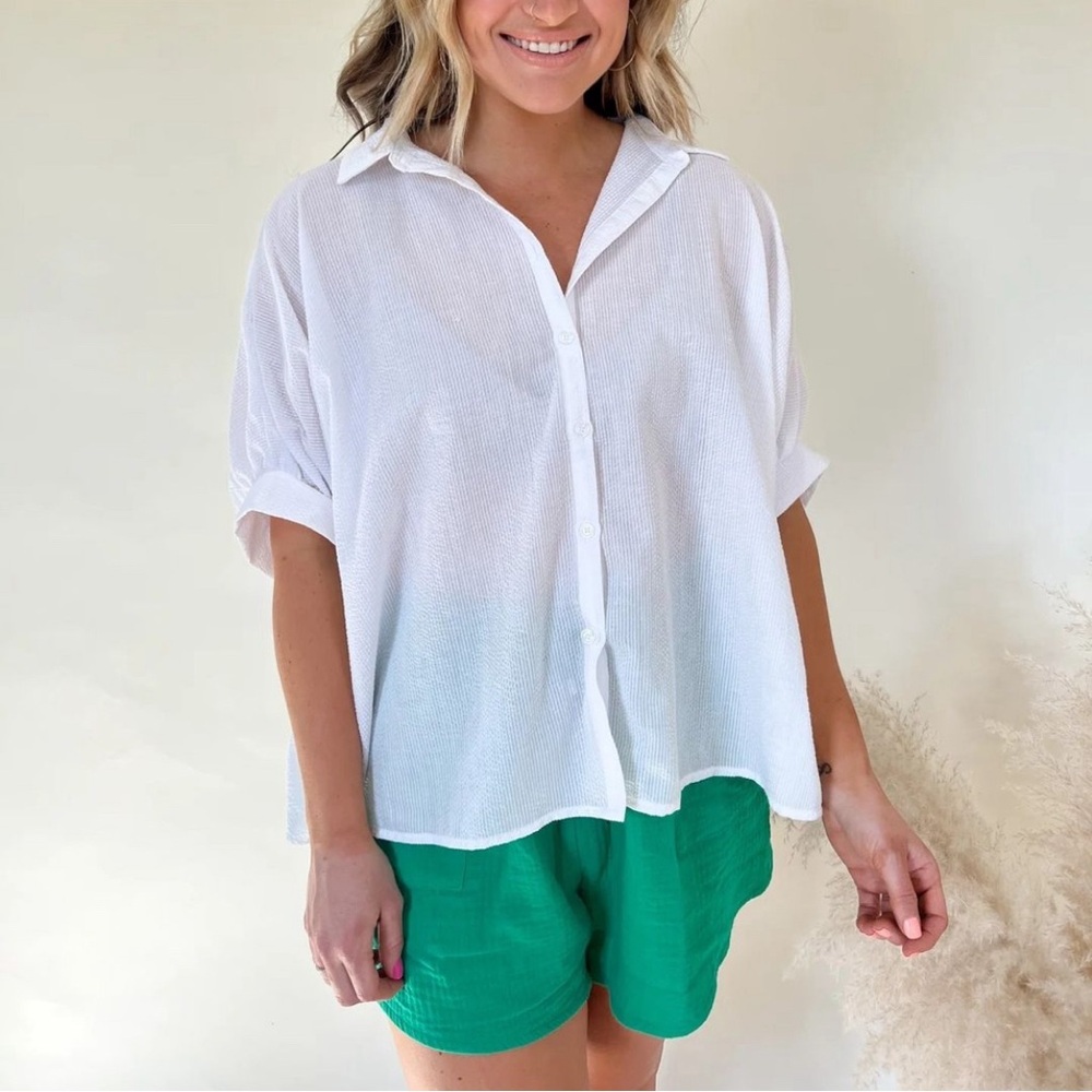 White Textured Oversized Top